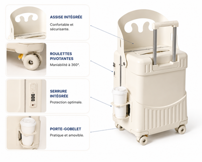 Valise voyage enfant – Assise intégrée et conduite fluide | Blanc