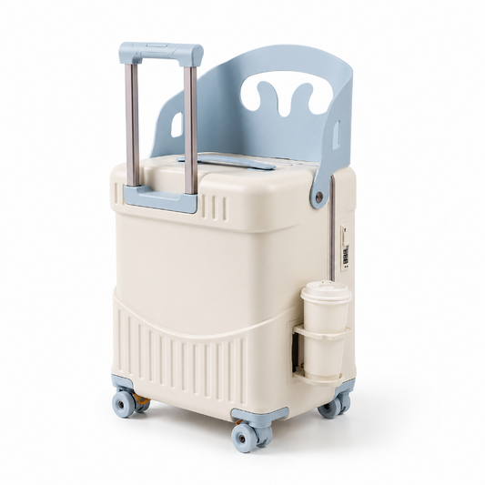 Valise enfant avec assise bleu blanc visuel face 