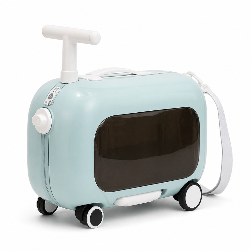 Valise enfant bleu avec assise de face 