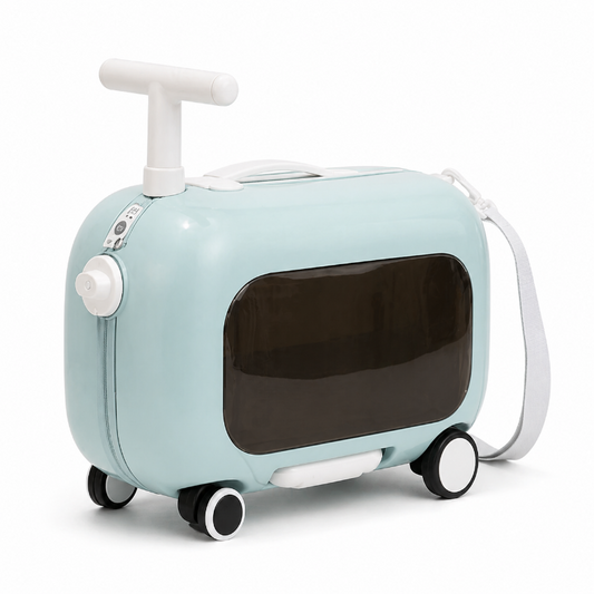 Valise enfant bleu avec assise de face 