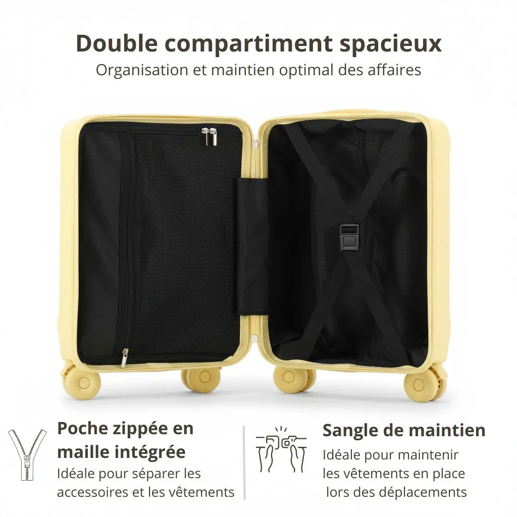 Valise jaune visuel compartiments 