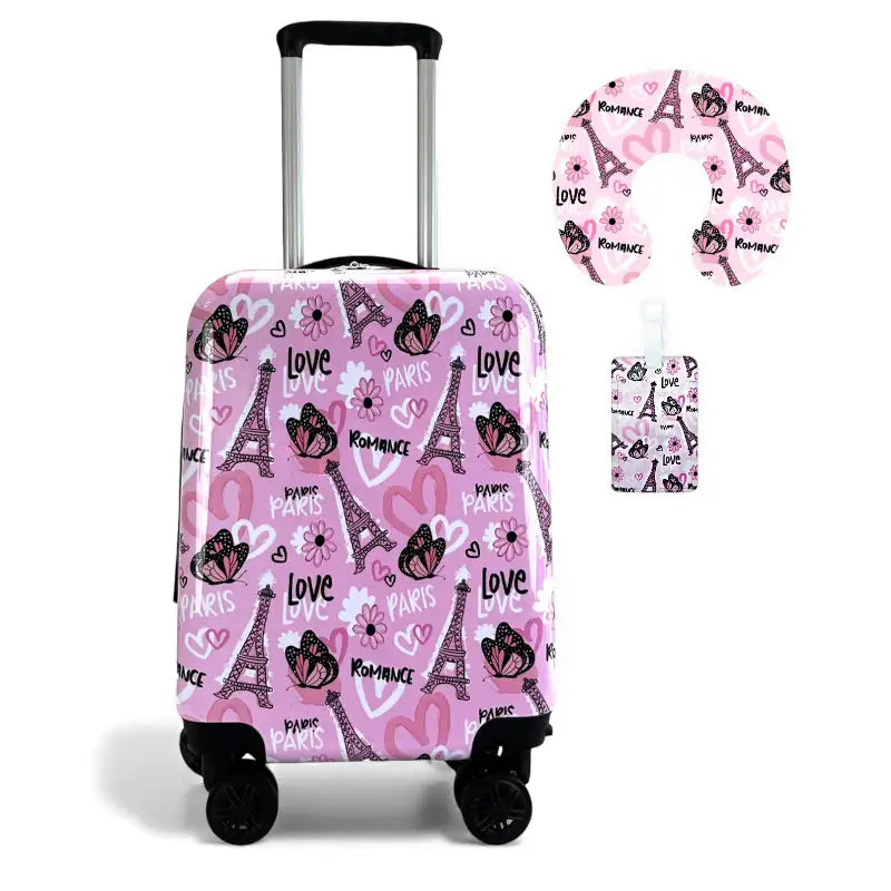 Valise enfant roulette fille  Pink Eiffel face avec accessoires