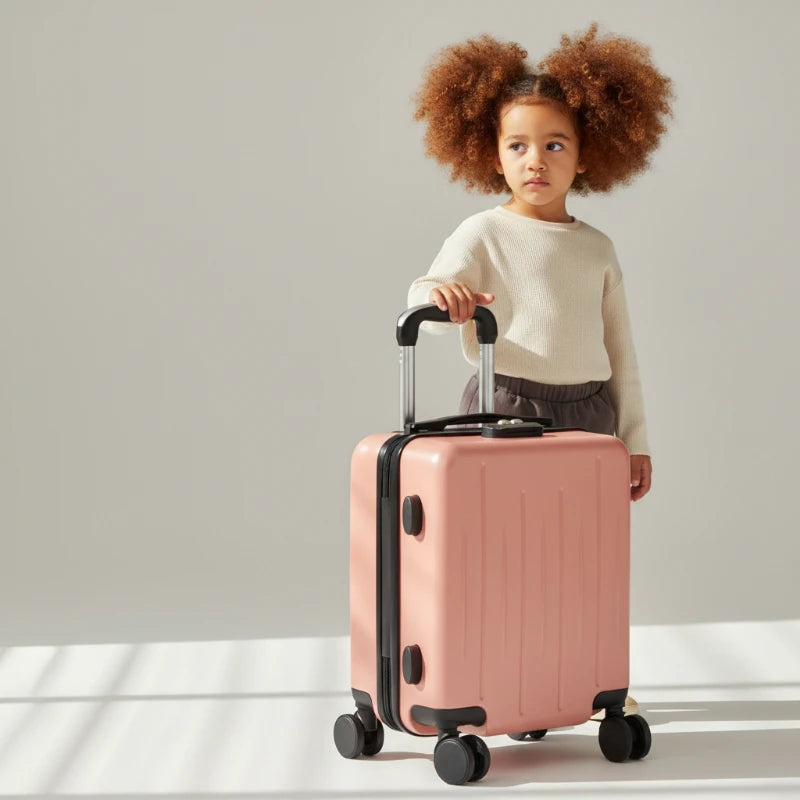 Valise fille à roulette rose or face 