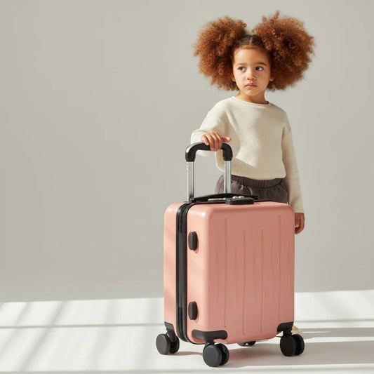 Valise fille à roulette rose or face 