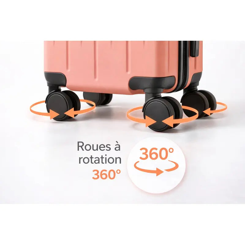 Valise à roulettes fille rose rotation des roues 