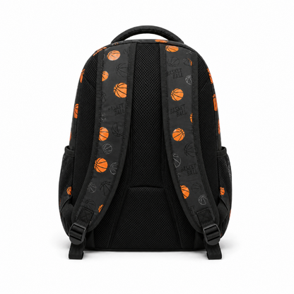 Vue arrière du sac à dos enfant basketball noir avec panneau dorsal respirant et bretelles rembourrées réglables