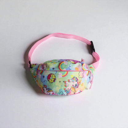 Banane sac enfant motif licorne et arc-en-ciel avec sangle rose