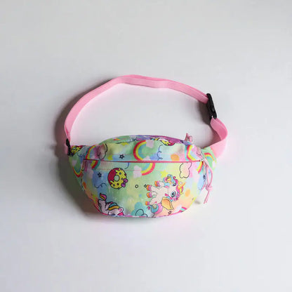 Banane sac enfant motif licorne et arc-en-ciel avec sangle rose