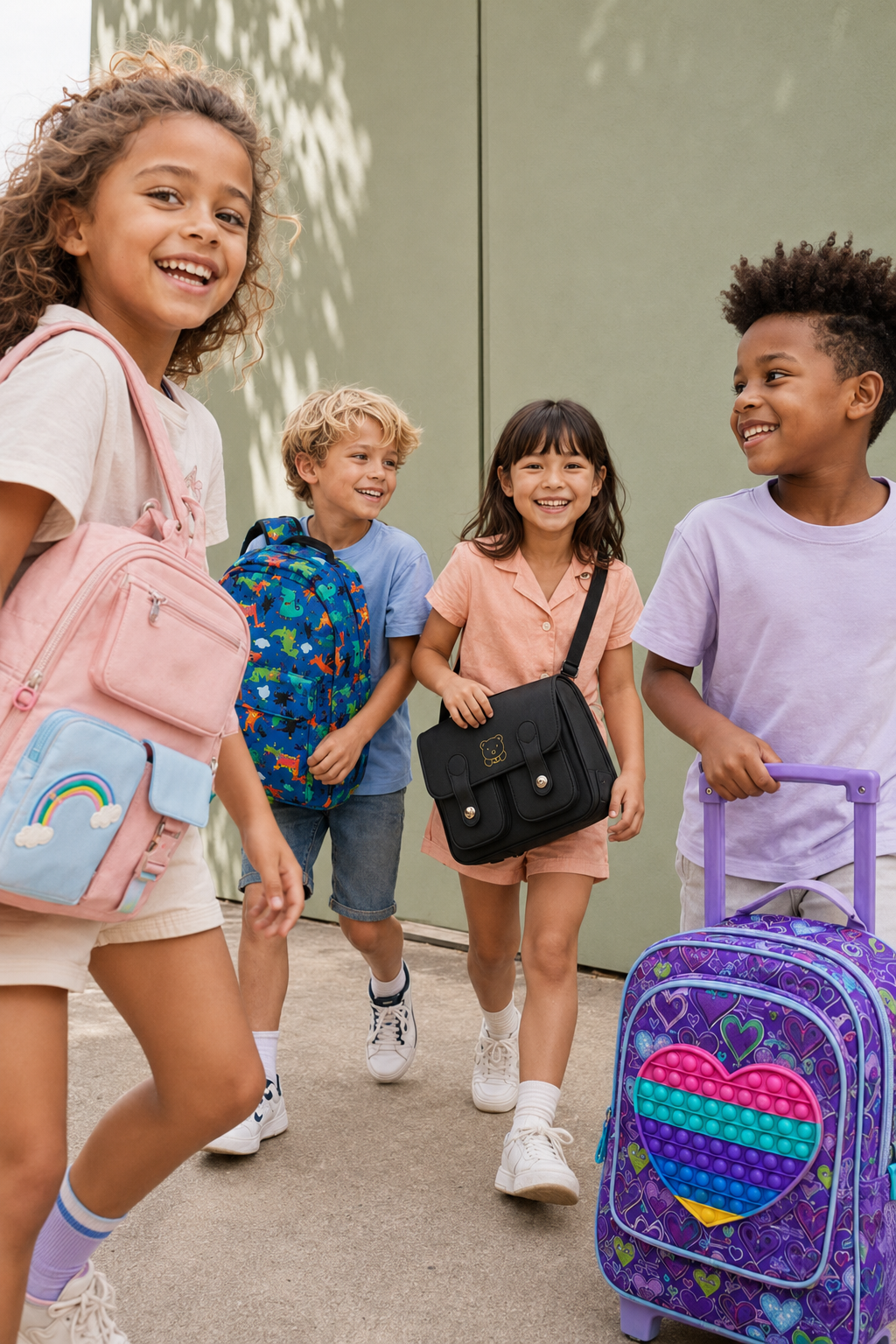 banniere mobile avec 4 enfants qui porte nos sacs 