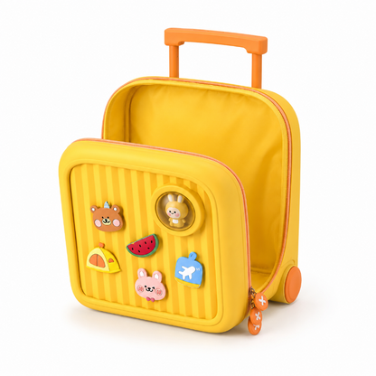 Cartable enfant jaune Petits Compagnons avec compartiment principal largement ouvert et intérieur vide