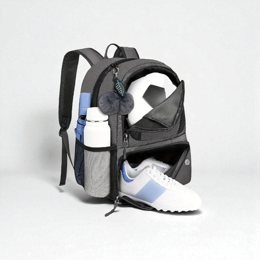 Sac de foot enfant avec compartiment chaussures, ballon et gourde - Gris