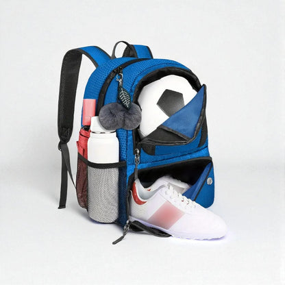Sac de foot enfant avec compartiment chaussures, ballon et gourde - Bleu