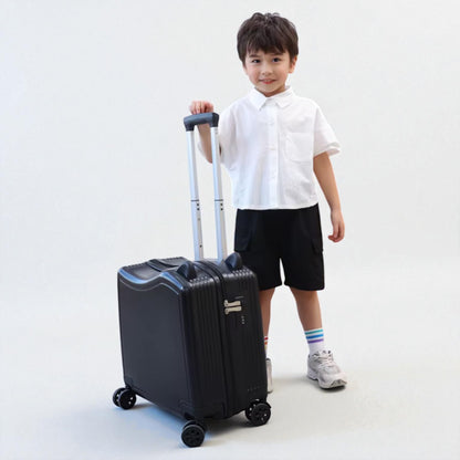Petite valise enfant noire format cabine avec quatre roues pivotantes