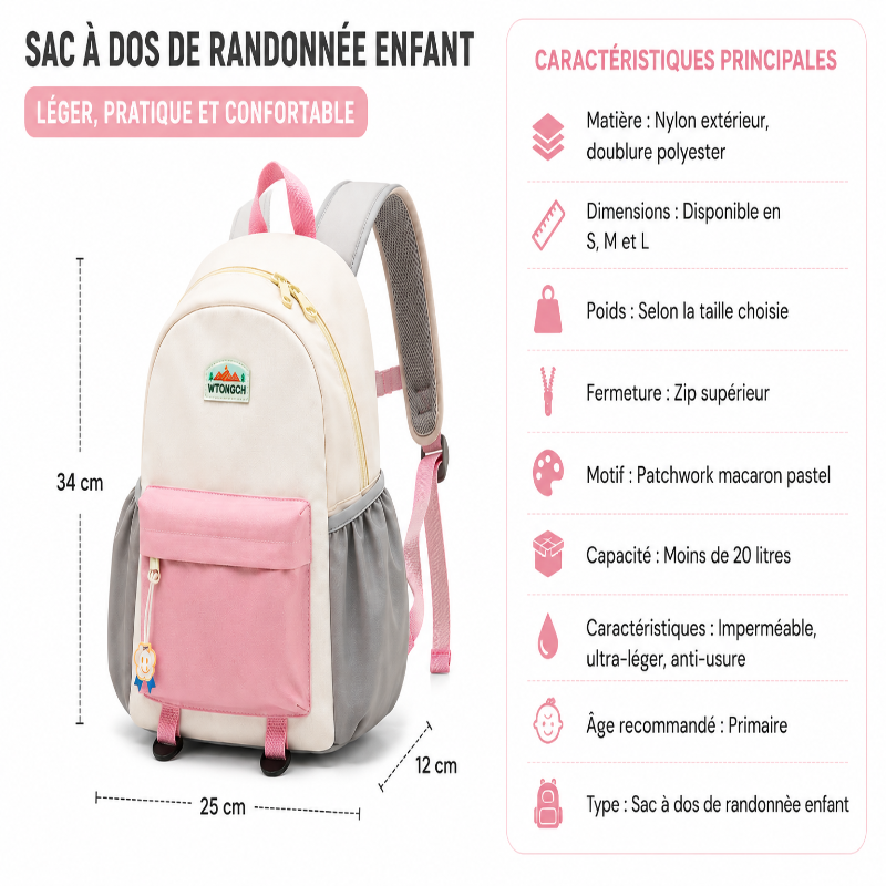 Sac de randonnée enfant visuel dimension 