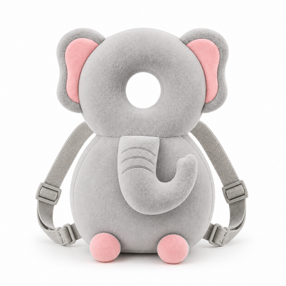 Sac à dos bébé anti-chute éléphant gris et rose, vue de face