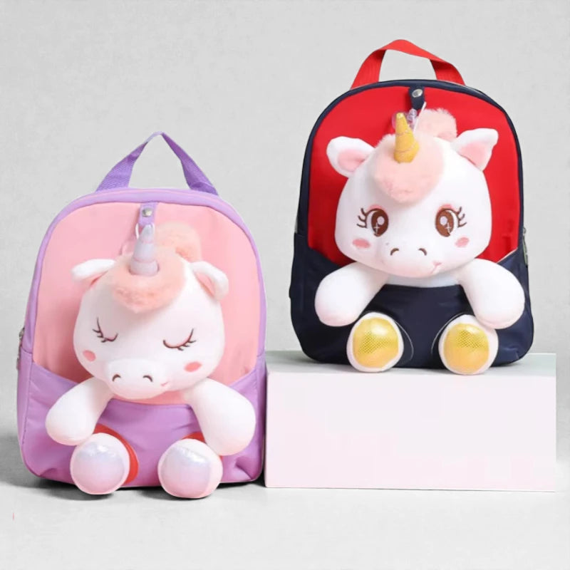 sacs à dos bébé peluche licorne en deux couleurs