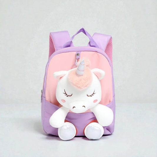 sac à dos bébé peluche licorne rose vue de face