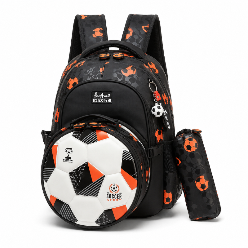 Cartable enfant garçon - Édition Football avec lunch box et trousse assortie