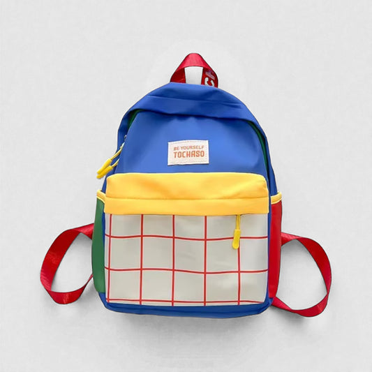 Sac à dos enfant maternelle coloré avec poche avant quadrillée et fermeture zippée
