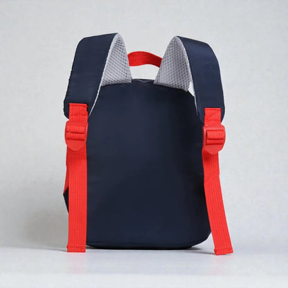 Sac à dos licorne bébé bleu et rouge vu de dos
