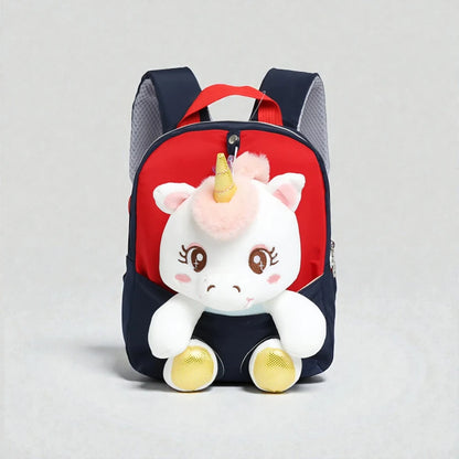 Sac à dos licorne bébé bleu et rouge vu de face