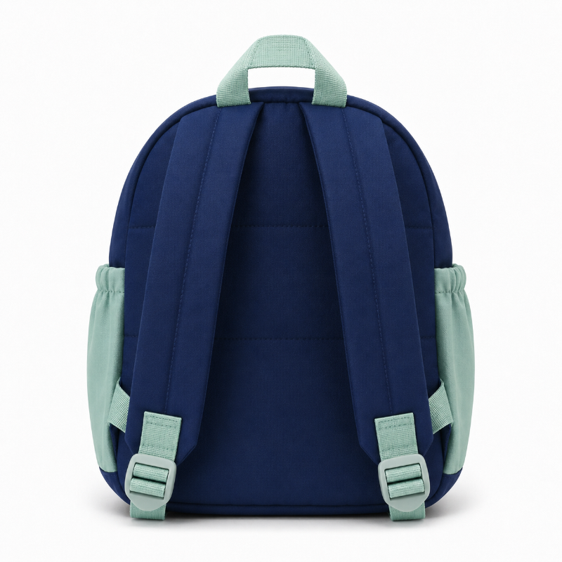 Vue arrière du sac à dos maternelle bleu avec bretelles réglables