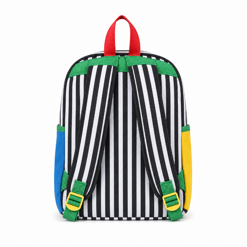 Vue arrière du sac à dos maternelle multicolore avec bretelles réglables
