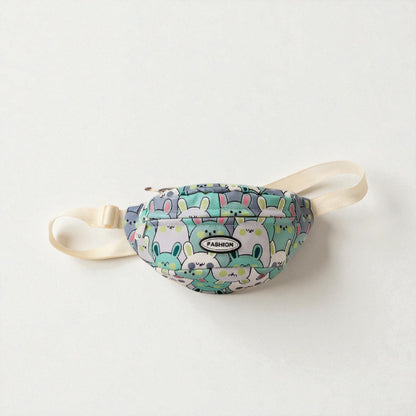 sac banane enfant motif lapin pastel vert vu de face
