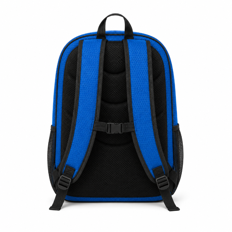 Vue arrière du sac de foot enfant bleu avec bretelles réglables