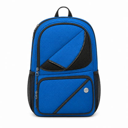 Sac de foot enfant bleu avec poches latérales, vue de face