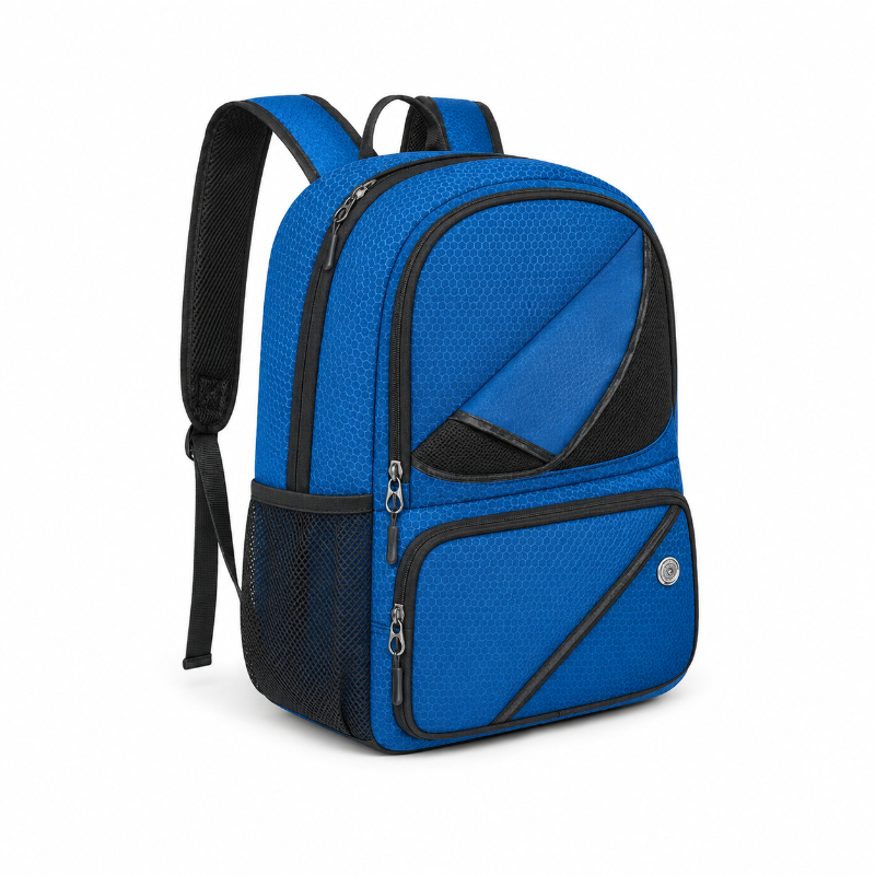 Sac de foot enfant bleu et noir, vue de trois quarts