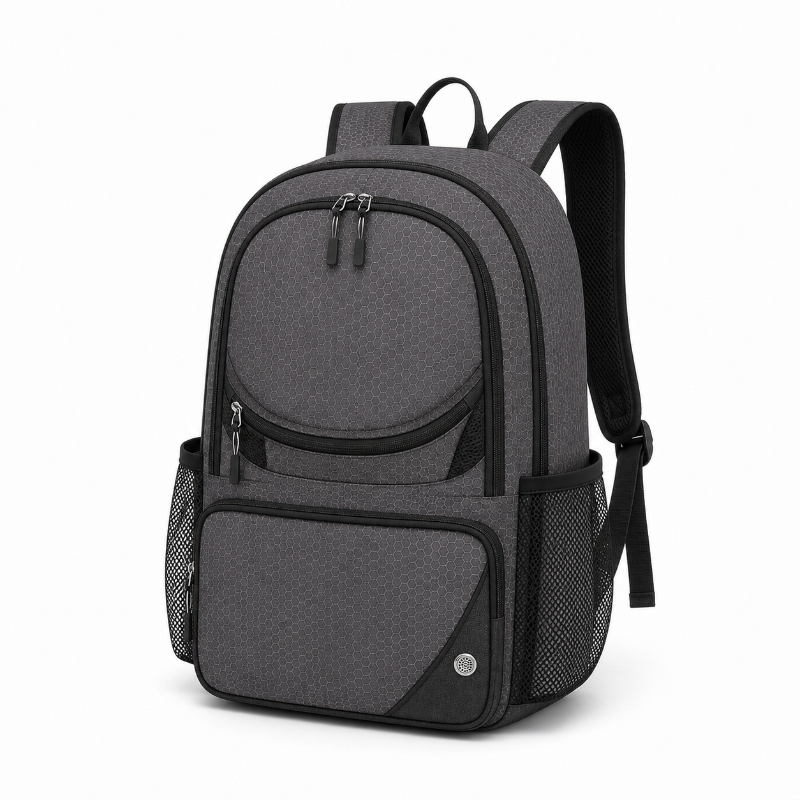 Sac de foot enfant gris et noir, vue de trois quarts