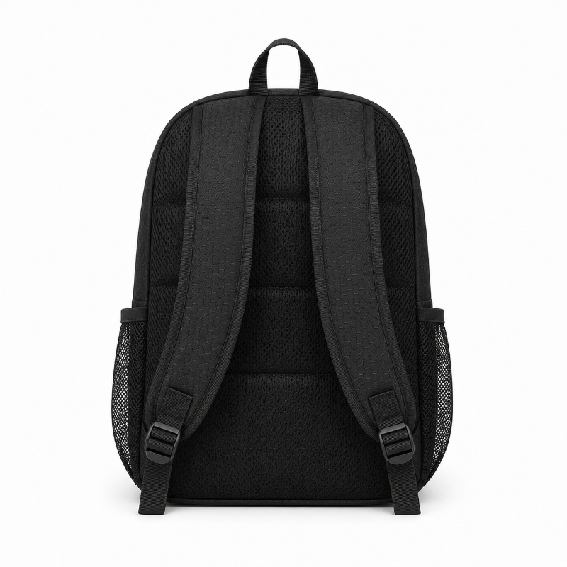 Vue arrière du sac de foot enfant noir et rose avec bretelles réglables