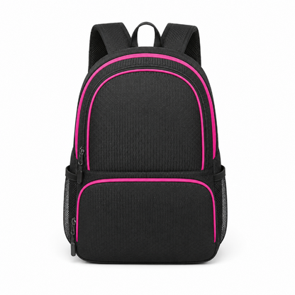 Sac de foot enfant noir et rose avec poches latérales, vue de face
