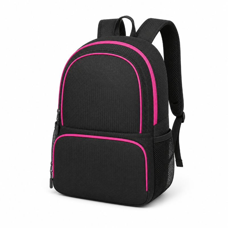 Sac de foot enfant noir et rose, vue de trois quarts