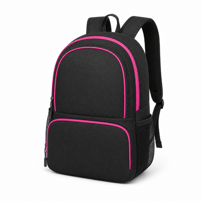 Sac de foot enfant noir et rose, vue de trois quarts