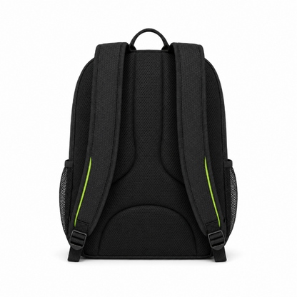 Vue arrière du sac de foot enfant noir et vert avec bretelles réglables