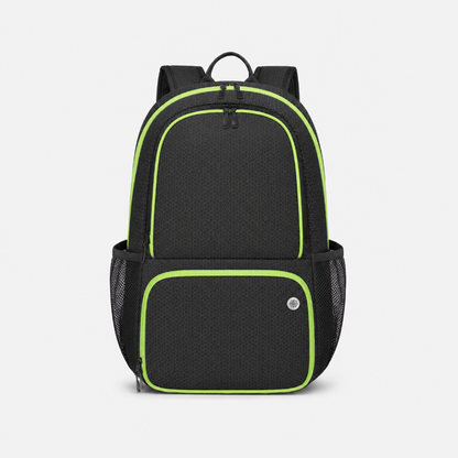 Sac de foot enfant noir et vert avec poches latérales, vue de face