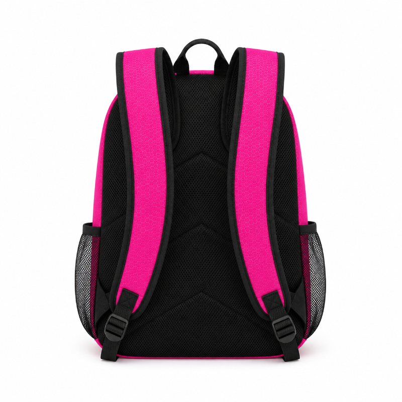 Vue arrière du sac de foot enfant rose et noir avec bretelles réglables
