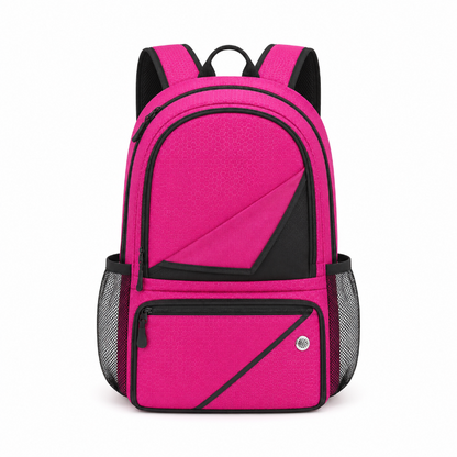 Sac de foot enfant rose et noir avec poches latérales, vue de face