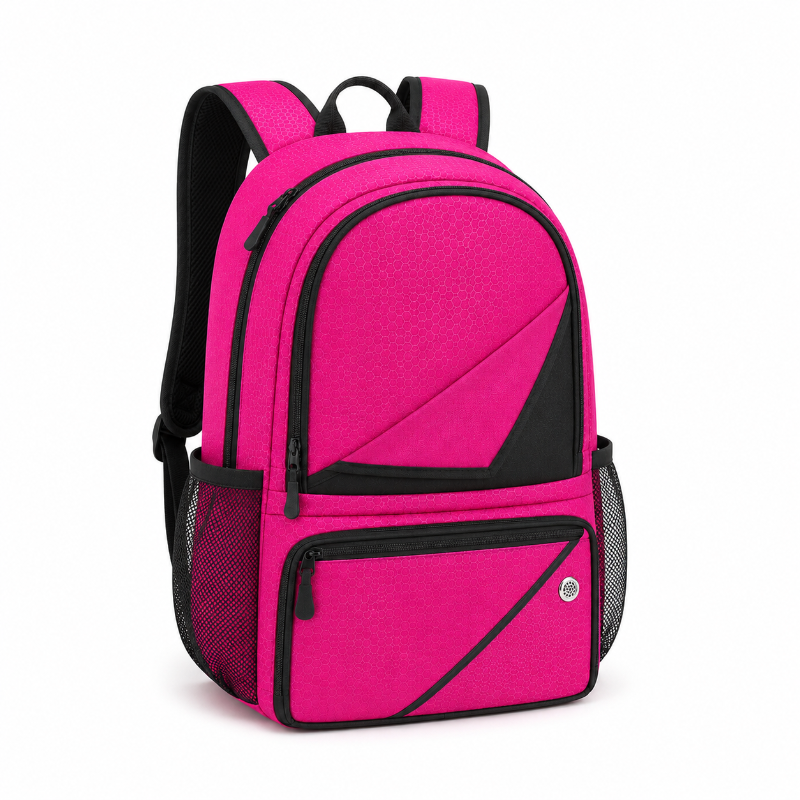 Sac de foot enfant rose et noir, vue de trois quarts
