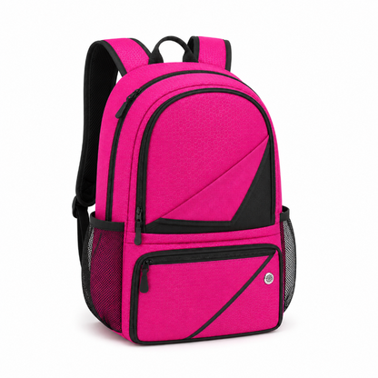 Sac de foot enfant rose et noir, vue de trois quarts