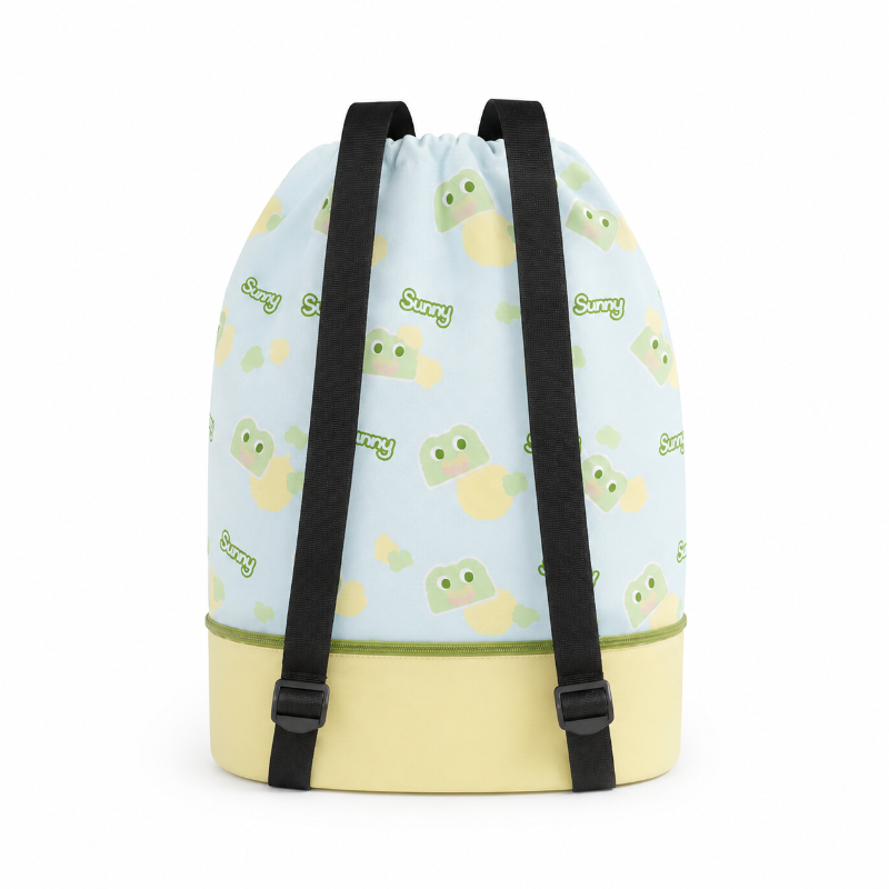 Vue arrière du sac de natation enfant grenouille avec bretelles noires réglables