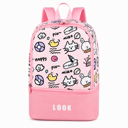 Sac de piscine enfant rose à petits motifs colorés, vue de face
