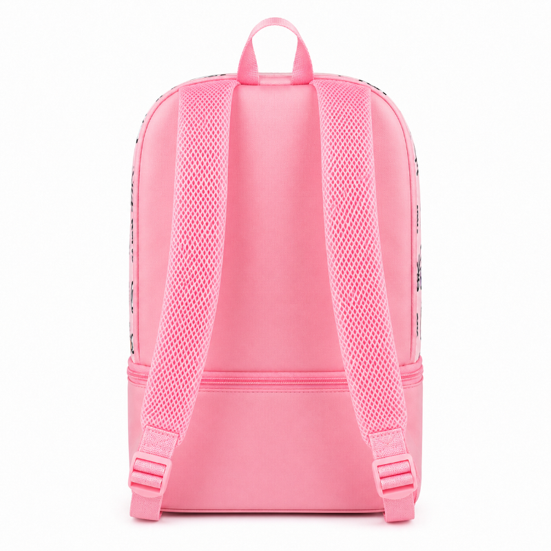 Vue arrière du sac de piscine enfant rose avec bretelles réglables