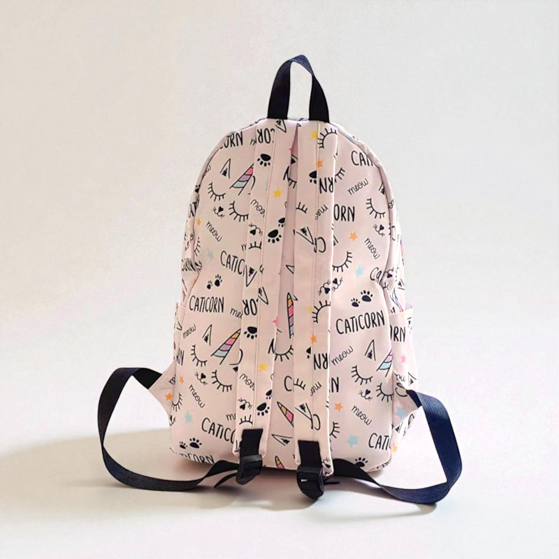 Dos du sac à dos fille primaire motif Caticorn rose avec bretelles réglables