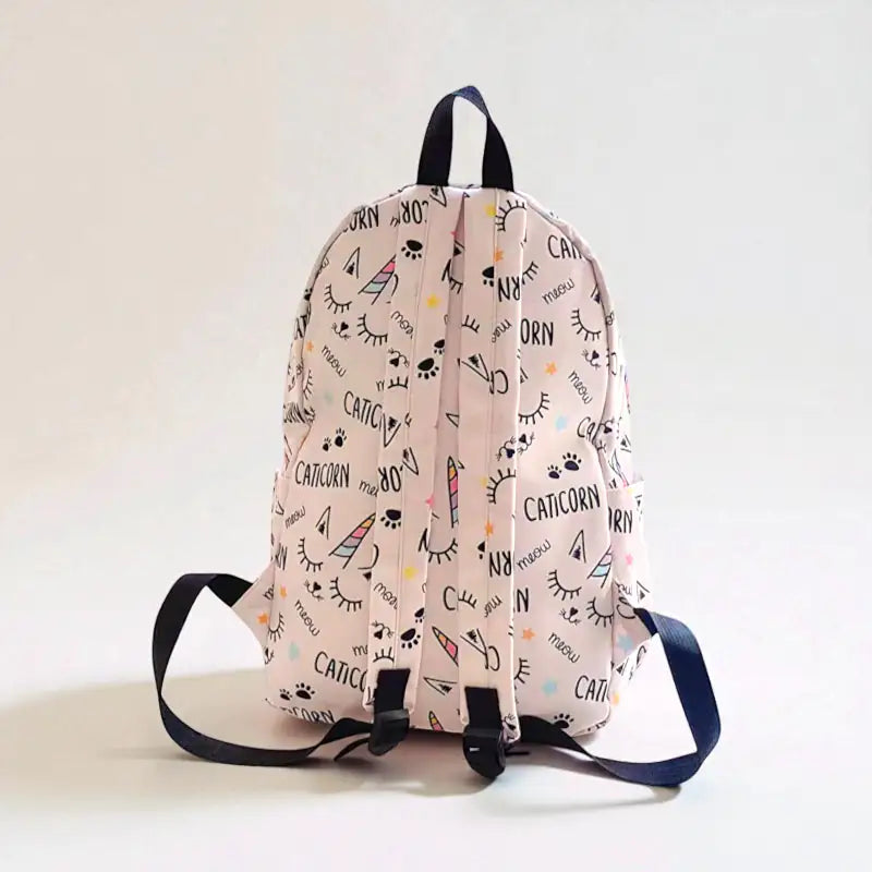 Dos du sac à dos fille primaire motif Caticorn rose avec bretelles réglables