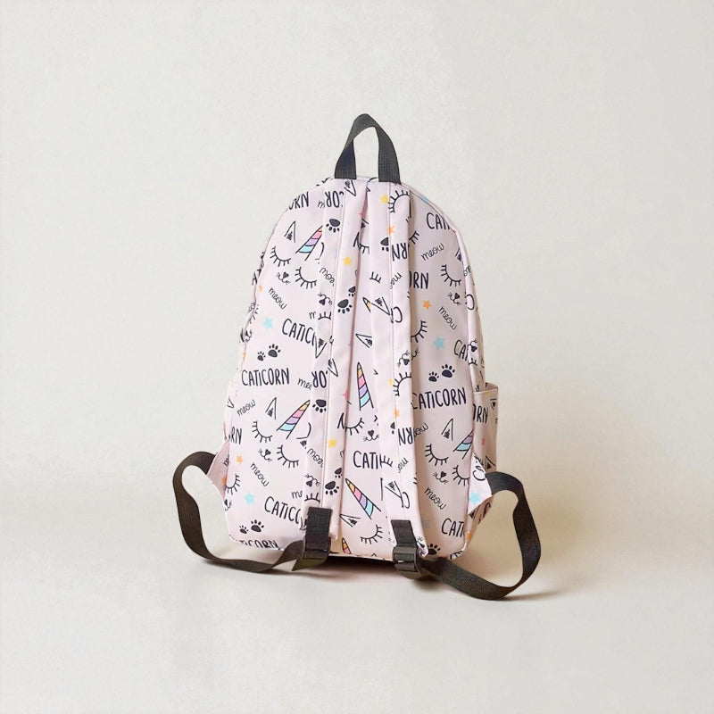 Vue arrière du sac à dos fille primaire Caticorn rose en nylon léger