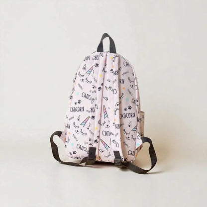 Vue arrière du sac à dos fille primaire Caticorn rose en nylon léger