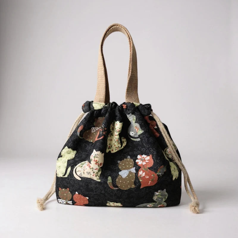 Sac à goûter enfant bento japonais avec motif chats
